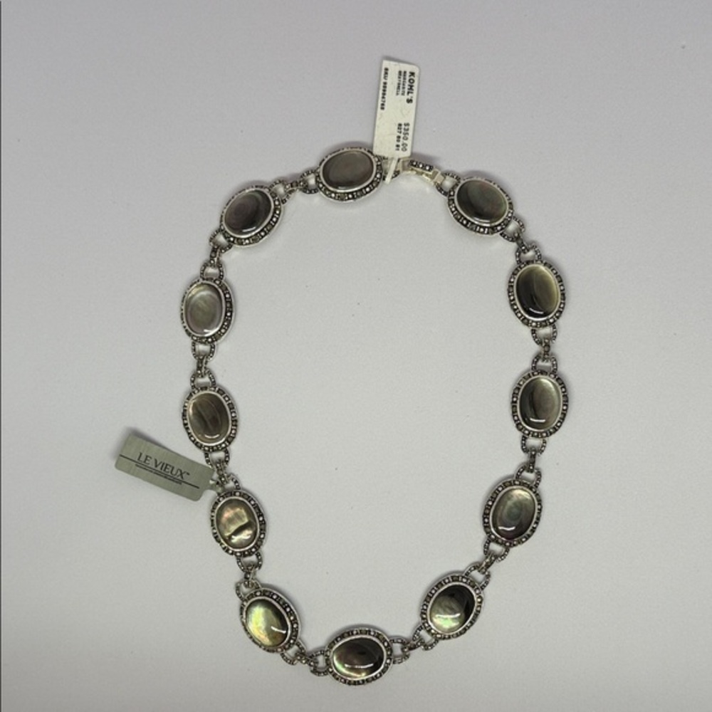 Silver Marcasite gray shell Oval Necklace